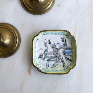 Canton Enameled Copper Tray Pin Dish China 1800s Small Enamel Tray Chinese Art Hand Painted Jewelry Tray Trinket Chinoiserie Dish Asian