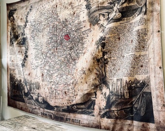 SALE France Map Huge Wall Hanging French Fabric Paris Map | Canvas Antique Map | Pillows | Curtains | Bed Cover | Grommets | World Travel