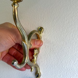 Vintage Brass Hooks Set of Two Ornate Curvy Double Wall Hooks Coat Hooks Necklace Jewelry Hooks Display Entryway Rack Antique Hook Hardware image 4