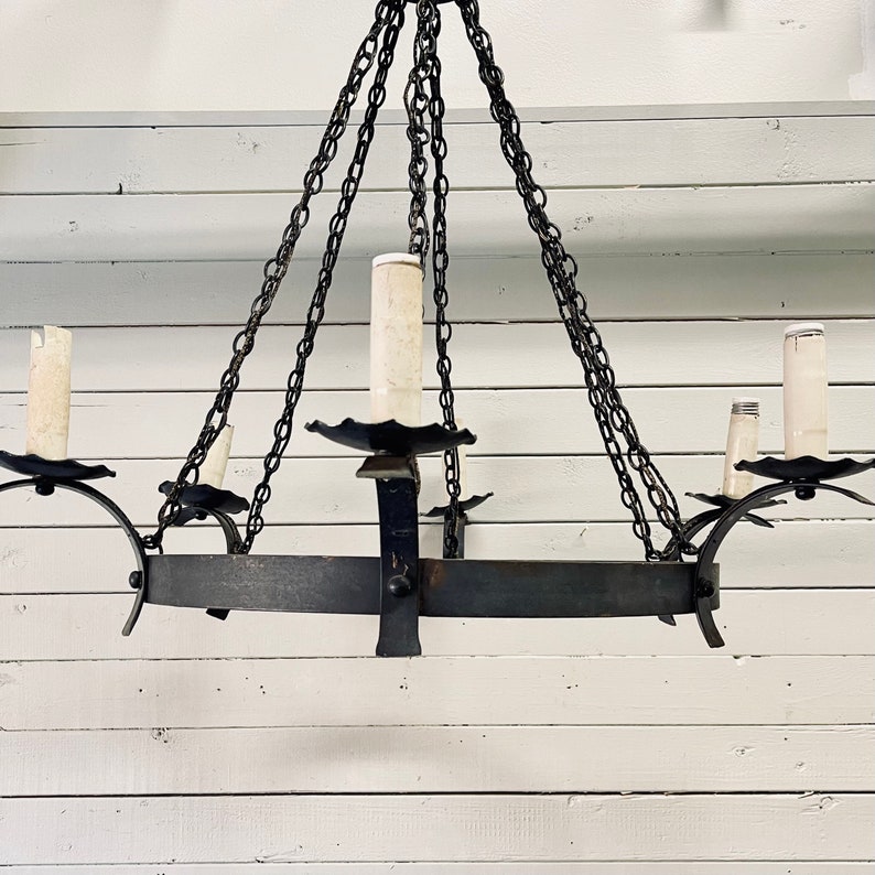 Large Black Iron Rustic Chandelier Candleabra Wrought Iron Spanish Gothic Style Industrial Vintage Lighting Hard Wired image 6