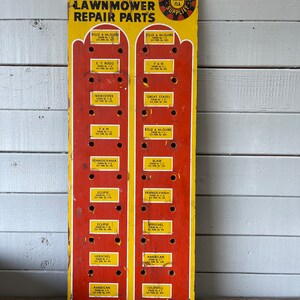 Lawnmower Repair Parts Display Hardware Store Industrial Display Red and Yellow Wood Rack Wall Rack Necklace Display Jewelry Display image 7