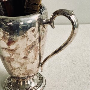 Silver Pitcher Antique Pitcher Tarnished Silver Vase Display Flowers Branches Shabby Chic Silverplate image 4