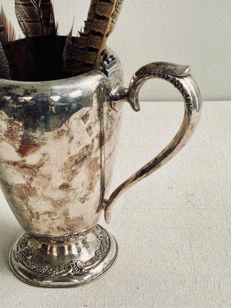 Silver Pitcher Antique Pitcher Tarnished Silver Vase Display Flowers Branches Shabby Chic Silverplate image 4