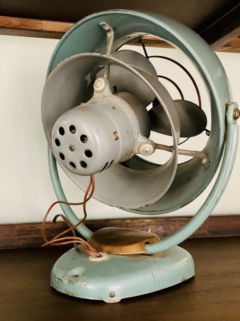 Vintage Vornado Fan Blue Green Vintage Fan Retro Industrial Fan Small Vintage Fan 2-Speed Fan 1950s Fan Works Model D16C1-1 D50 image 7