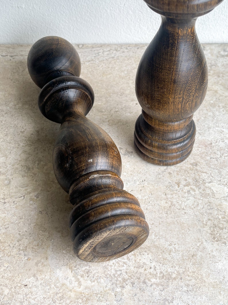 Wooden Salt and Pepper Grinders Turned Wood Spindle Salt and Pepper Shakers Set of Two image 4