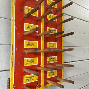 Lawnmower Repair Parts Display Hardware Store Industrial Display Red and Yellow Wood Rack Wall Rack Necklace Display Jewelry Display image 4