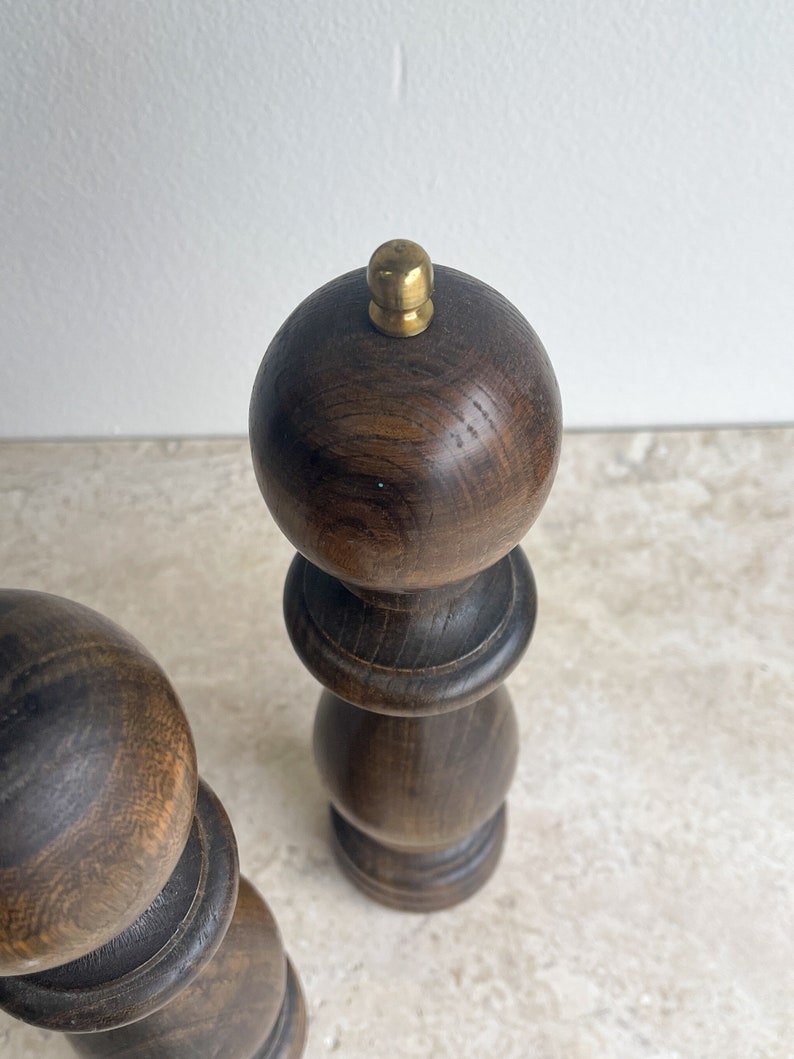 Wooden Salt and Pepper Grinders Turned Wood Spindle Salt and Pepper Shakers Set of Two image 3