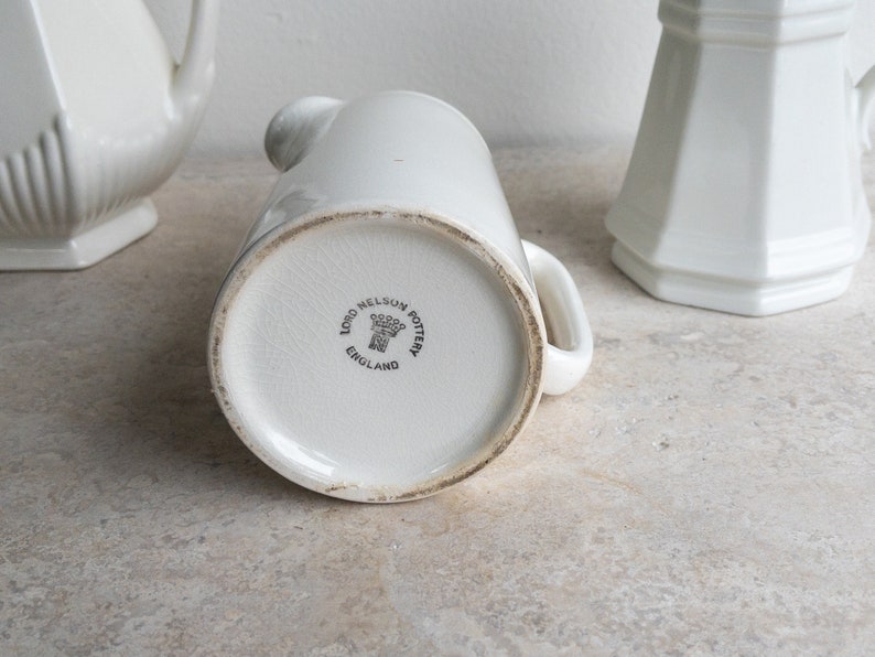 Lord Nelson Pottery Cream Pitcher Small Pitcher Ironstone White Made in England Vintage Antique Serveware Collectible image 5