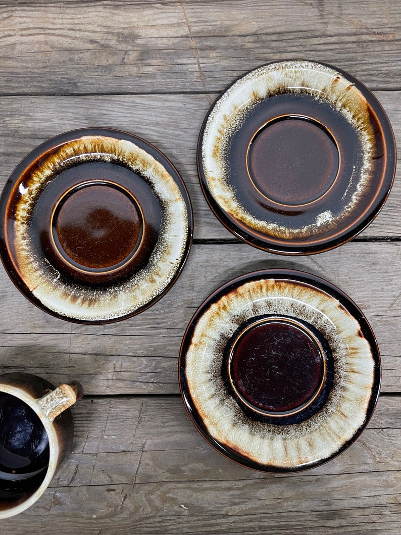 Coupe gastronomique Pfaltzgraff et soucoupe Brown Drip Glaze Pottery 1940s 1950s Petite tasse à café de 2 image 5