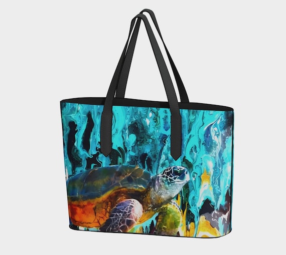 Sea Turtle Vegan Leather Tote Bag