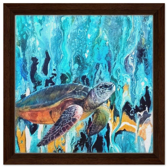 Sea Turtle Canvas Print - Ocean Wildlife decor - 30x30 cm  (12x12 in)