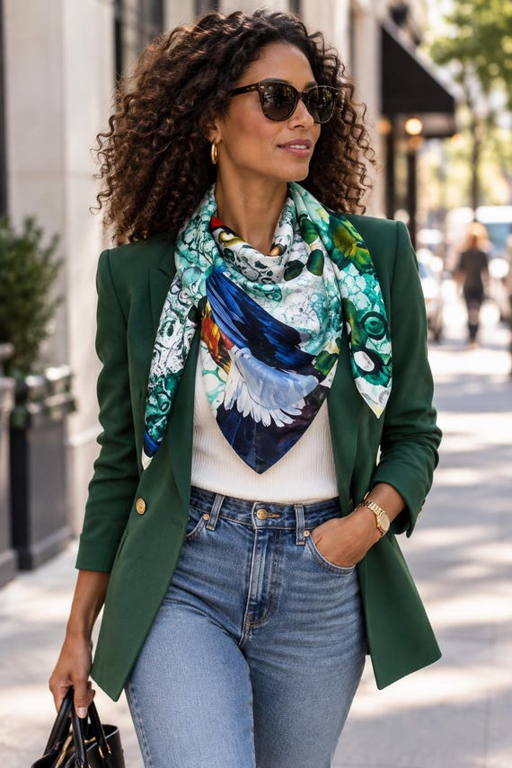 Toucan Charmeuse Silk Scarf  50" x 50"
