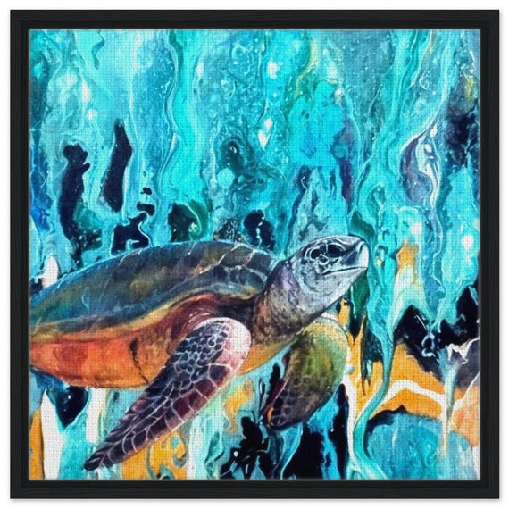 Sea Turtle Canvas Print - Ocean Wildlife Decor - 60 x60 cm (24 x 24 in)