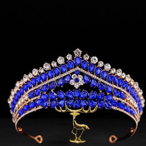 Royal Blau Kristall Tiara Krone: Sapphire Majestät Braut Kopfschmuck
