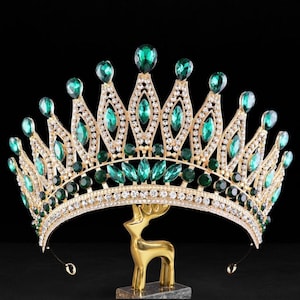 Emerald Green Crystal Tiara Crown: Royal Blossom Bridal Headpiece