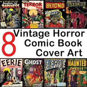 8 Vintage Horror Comic Book Cover Art Download Eerie Ghost Graphics Clip Art Digital Prints