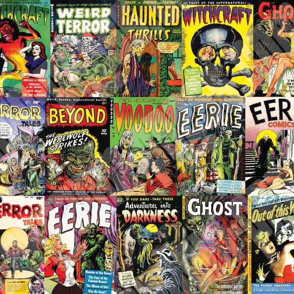 Vintage Pulp Horror Fumetto Digitale Download Tumbler Wrap 20oz Colore Terrore Graphic Novel Stampa Classico Voodoo Lupo Mannaro Ghost Eerie Weird