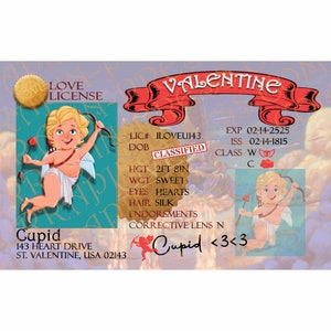 Valentine&#39;s Day Cupid Love License Gift for Pretend Play Adults & Kid, Drivers License with Heart Present