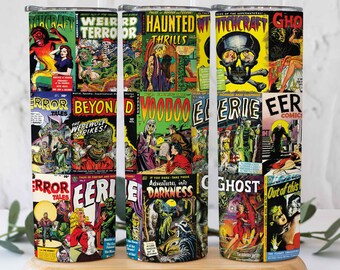 Vintage Pulp Horror Comic Book Digital Download Tumbler Wrap 20oz