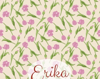 Pink Tulip Floral Seamless Pattern, Spring Botanical Repeat Design (Digital Download)