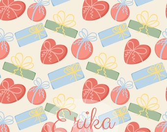 Gift Box Seamless Pattern – Pastel Birthday Presents, Hand-Drawn Print (Digital Download)
