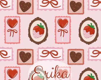 Valentine Chocolate Strawberry Seamless Pattern – Hand-Drawn Digital Paper (Digital Download)