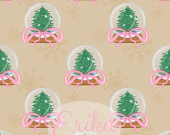 Christmas Snow Globe Seamless Pattern – Pink Bow Holiday Print (Digital Download)
