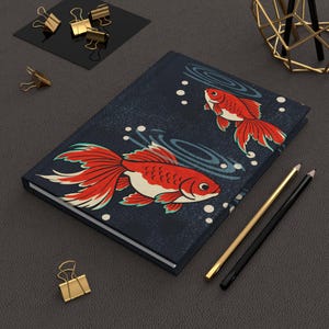 Japanese Goldfish Notebook, Koi Fish Hardcover Journal, Ukiyo-e Art Diary, A5 Lined Stationery