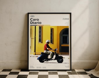 Póster de película vintage "Caro Diario" / Película italiana de carretera de Nanni Moretti / Arte mural de película retro / Decoración de pared minimalista