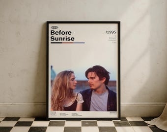 Before Sunrise Vintage Movie Poster | Ethan Hawke Julie Delpy Cinema | Retro Movie Wall Art | Minimalist Wall Decor
