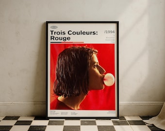 Poster di film vintage in tre colori rosso / Poster di film francese / Arte murale di film retrò / Decorazione murale minimalista