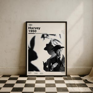 Harvey Movie Poster | James Stewart Film Poster | Mid Century Modern | Movie Wall Art