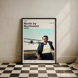 North by Northwest Movie Poster | Alfred Hitchcock Film Poster | Mid Century Modern | Movie Wall Art