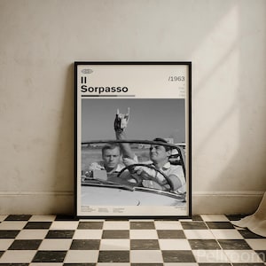 Il Sorpasso Vintage Movie Poster | Italian Comedy Movie | Retro Movie Wall Art | Minimalist Wall Decor