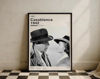 Casablanca 1942 Vintage Movie Poster | Humphrey Bogart Ingrid Bergman | Retro Movie Wall Art | Minimalist Wall Decor