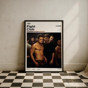 Fight Club Vintage Movie Poster | Brad Pitt Edward Norton | Retro Movie Wall Art | Minimalist Wall Decor | Vintage Film