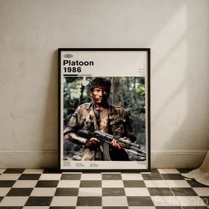 Póster de película vintage de Platoon / Charlie Sheen Oliver Stone / Arte mural de película retro / Decoración de pared minimalista