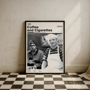Coffee and Cigarettes Vintage Movie Poster | Jim Jarmush Roberto Benigni | Retro Movie Wall Art | Minimalist Wall Decor