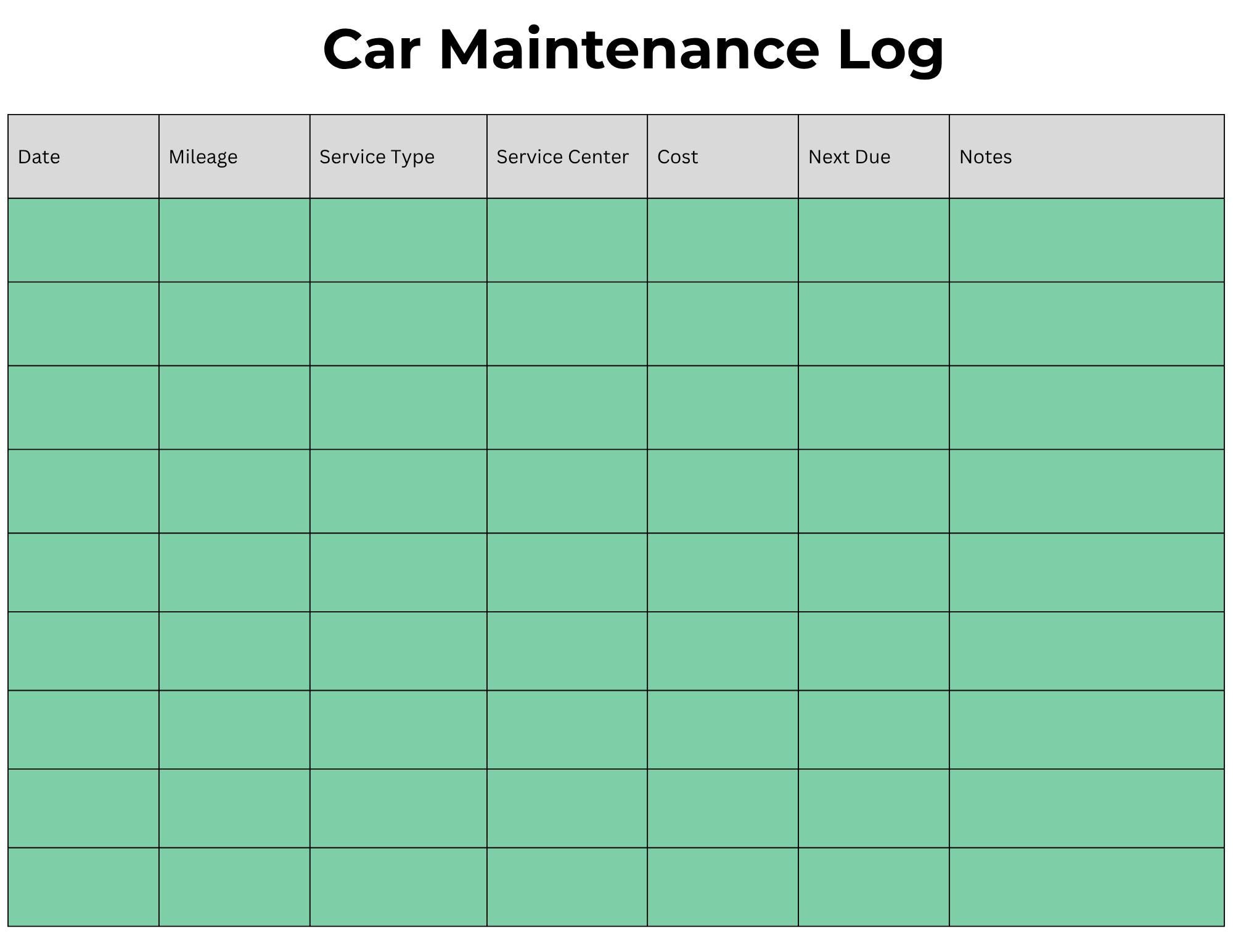 Car Maintenance Log Printable – 5 Color Bundle | Vehicle Service ...