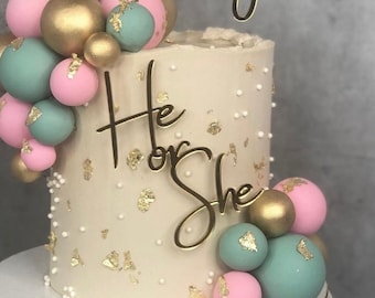 Gender Reveal Cake Topper, Acrylic Cake Charm, He or She Gender Reveal, Front Cake Topper, Cake Topper for Baby Shower, Flat Lay Cake Topper
