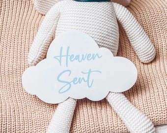 Cloud Birth Announcement, Acrylic Birth Announcement Sign for Hospital, Gender Reveal Sign, Baby Name Sign, Heaven Sent Nursery Decor