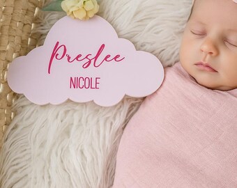 Birth Announcement Sign, Cloud Baby Name Announcement, Acrylic Cloud Name Tag, Hospital Name Reveal, Baby Cloud Keepsake, Nursery Door Sign