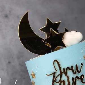 Moon and Stars Cake Topper, Acrylic Cake Charms, Baby Shower Cake Topper Moon, Twinkle Twinkle Little Star Cake Topper, Flat Lay Cake Topper