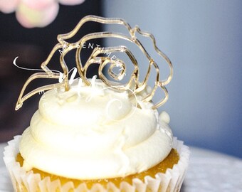 Acrylic Rose Cupcake Topper, Flower Cake Decor, Acrylic Cake Charm, Flat Lay Cake Topper, Acrylic Cake Charm Wedding Cake