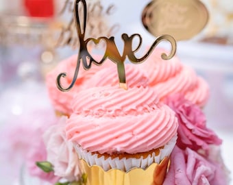 Acrylic Cupcake Topper, Treat Sticks, Love Cupcake Topper, Cupcake Topper for Engagement, Bridal Shower Cupcake Topper, Wedding Cupcake Pick