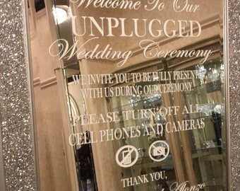 Unplugged Ceremony Mirror Decal, Welcome Wedding DECAL, Mirror Vinyl Decal Custom, Welcome to Wedding Decal, Vinyl Decal for Mirror