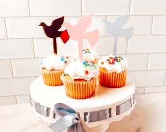 Acrylic Cupcake Topper, Baptism Cupcake Topper, First Holy Communion, Baby Dedication, Dove Cupcake Topper, Treat Sticks, Cupcake Picks