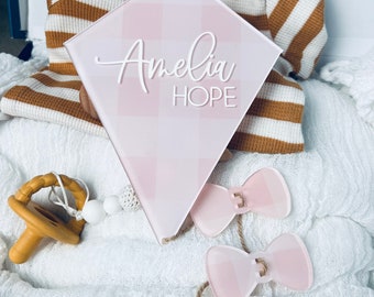 Kite Birth Announcement, Acrylic Name Sign for Nursery, Newborn Hospital Sign, Bassinet Sign for Hospital, It's a Boy Girl Announcement