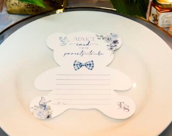 Bear Baby Shower Advice Cards, Personalized Shower Decor
