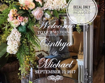 Wedding Welcome Mirror Decal, Custom Names Date Vinyl Sticker